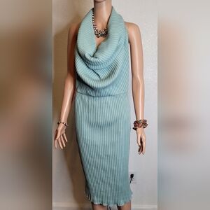 Zara Turquoise Green Open Back Draped Neck Sleeveless Size Large